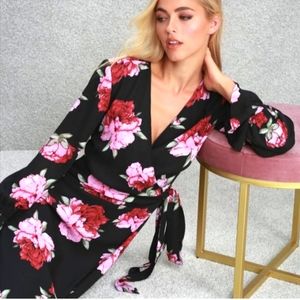 Lulu's Romantic Bloom Floral Peonies Wrap Dress XS